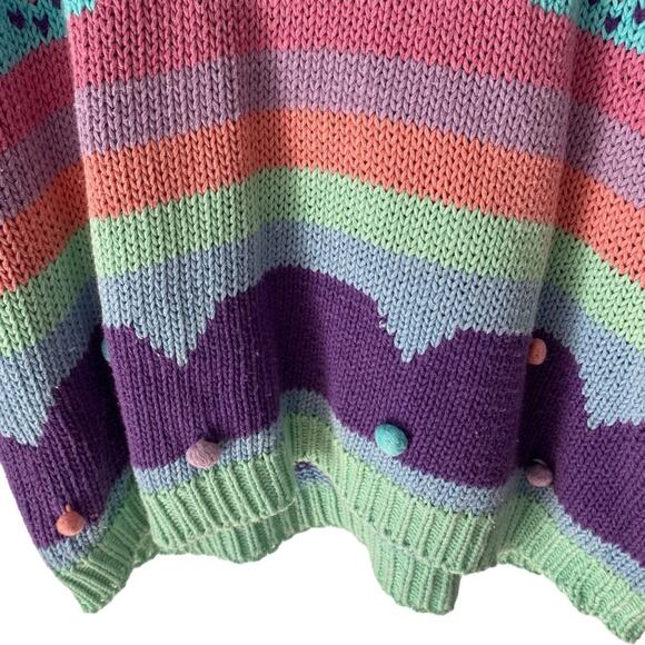 Reference Point Vintage Mock Neck Stripe Heart Pom Pom Sweater size large cotton - Picture 4 of 8